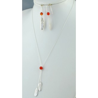 Sterling silver necklace and 2 small olive leaves with blue Orange Bead